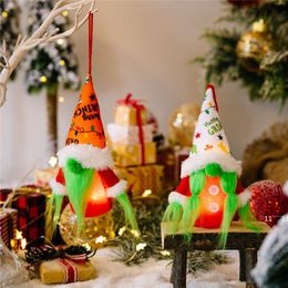 Christmas Light Gnome Decoration Green Beard Swedish Santa Tomte Plush Doll Xmas Tree Hanging Ornaments JNB15961