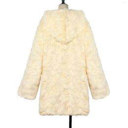 Women's Fur 2022 Women Thick Warm Furry Coat With Hooded White Streetwear Winter Casual Solid Jacket Femme Fluffy Hairy