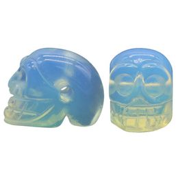 23mm Natural Opalite Skull Head Statue Hand Carved Gemstone Human Skeleton Head Figurines Reiki Healing Stone for Home Office Decoration
