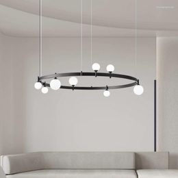Chandeliers Style Parlor Chandelier Black Ring White Glass Wire Adjustable Dining Room Bedroom Minimalist Hanglamp Art Decor G4 Bulb