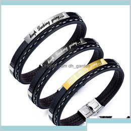 Charm Bracelets Style Men Keep Ing Going Black Leather Inspiring Accessories Mens Bangle Fashion Jewelry Gifts O5Yxm Bdehome Otnye