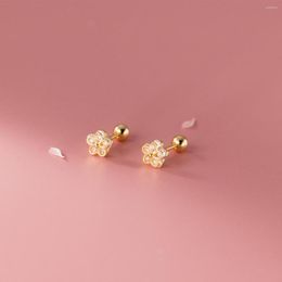 Stud Earrings 925 Sterling Silver For Women Girls Kids CZ Zircon Flower Cute Small 18k Gold Earings Korean Style Fashion Jewellery