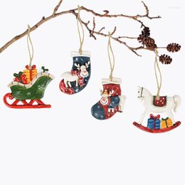 Christmas Decorations 1/2pcs Year Natural Wood Resin Tree Ornament DIY Wooden Hangin Pendant Snow Elk Star Horse Xmas Home Decor Navidad