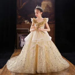 Ball Gown Flower Girl Dresses Ruffles Combined Colourful Hand Made Floral Baby Pageant Gowns Customise First Communion Party Wedding Wear 403