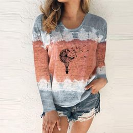 Women's T Shirts Womens Casual Fashion Round Neck Tie Dye Printing Long Sleeve Shirt Blouse Tops Mock Sleeves