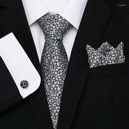 Bow Ties Black Mens Silk Neck Pocket Square Cufflinks Set Tie For Men Wedding Party Business Drop