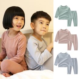 Baby Boys Girls Pajamas Set Soft Cotton Long Sleeve Sweatshirt Top and Pants Two Pieces Solid Color Sleepwear Kids Clothes