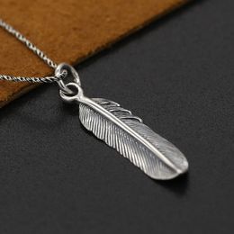 925 Sterling Silver Feather Pendant Necklaces Simple Antique Vintage Gothic Punk Hip-hop Handmade Designer Luxury Jewelry Accessories Gifts