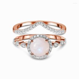 Cluster Rings AsinLove Luxury Rose Gold Gemstone Round Synthesis Moonstone For Women Real 925 Sterling Silver Stackable Wedding Jewellery