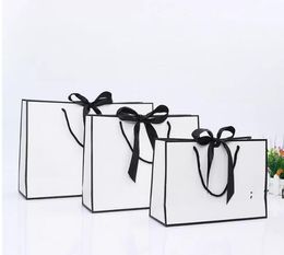 Large Black border White kraft paper bag with handle Wedding Party Favor bowknot Gift GCB16005