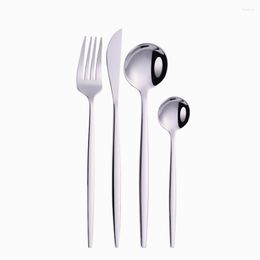 Dinnerware Sets Silver Stainless Steel Cutlery Set Silverware Forks Knives Spoon Christmas Tableware Flatware Coffee Teaspoon Kit