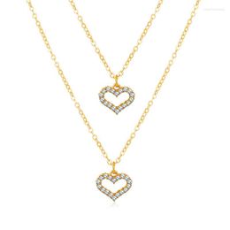 Choker Gold Double Layer Heart Necklace Shining Bling Zircon Women Clavicle Chain Elegant Charm Wedding Pendant Jewellery