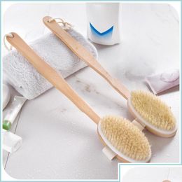 Bath Brushes Sponges Scrubbers Brushes Bathroom Body Long Handle Natural Bristles Exfoliat Otwfj