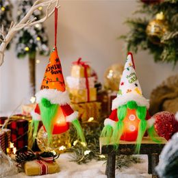 Christmas Light Gnome Decoration Green Beard Swedish Santa Tomte Plush Doll Xmas Tree Hanging Ornaments GCB15961
