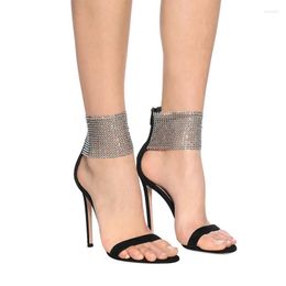 Sandals Women's Shoes Black Square Toe Rhinestone Accessories High Heel 2022