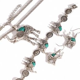 Necklace Earrings Set 3pcs /set Vintage Women Antique Silver Elephant Necklaces Bracelets Sets Jewellery Gift Femme