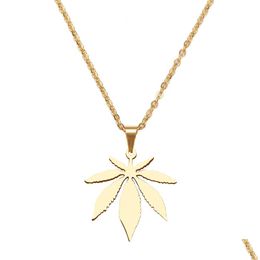 Pendant Necklaces Cool Stainless Steel Leaves Necklace For Women Man Maple Leaf Choker Pendant Necklaces Engagement Jewellery Mjfashion Dhwxl