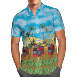 Men's Casual Shirts Cartoon Red Bus 3D Print Summer Breathable Hawaiian Beach Short Sleeve Shirt Men Streetwear 5XL Large Harajuku Button Up