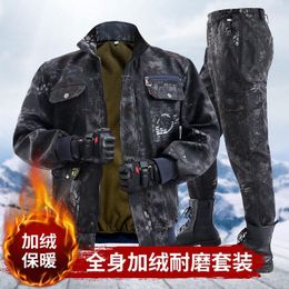 Men's Tracksuits Men's Plus Velvet Thickening Suit Cold Warm Camouflage Clothing Welding Auto Repair Anti-scalding Wear-resistant Labor