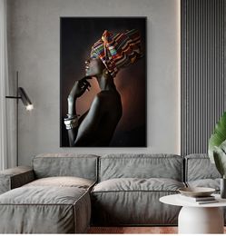 Canvas painting Scandinavian Wall Art Picture for Living Room African Woman Indian Headband Portrait Posters and Prints