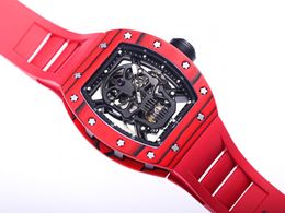 Fashion men's mechanical watch barrel type 50/43/16mm red dial advanced movement automatic chain up leisure rubber strap super luxury skull watch