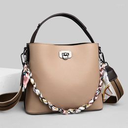 Evening Bags Women Chain Bucket Bag Broadband Pu Leather Female Crossbody Messenger Scarves Tote Handbags Lady Casual Black Shoulder