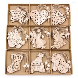 Christmas Decorations 12PCS Vintage Wooden Pendants Tree Hanging Ornaments DIY Decoration Noel Gifts Supply