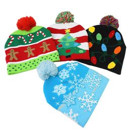 BeanieSkull Caps LED Christmas Hat Sweater Knitted Beanie Light Up Gift for Kids Xmas Year Decorations RRB16033