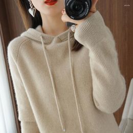 Women's Sweaters Pure Wool Cashmere Sweater 2022 Spring /Autumn Women's Hooded Collar Pullover Casual Knitted Top Korean Long-sleeved Ja