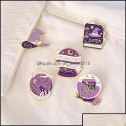 Pins Brooches Pins Square Witch Purple Color Enamel Pin For Women Fashion Dress Coat Shirt Demin Metal Funn Bdehome Otqm4