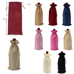 Jute Wine Bags Red Wine Bottle Covers Champagne Pouch Burlap Packaging Bag Sublimation Gift Wraps Christmas Wedding Party Decoration RRE14663