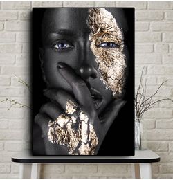 Wall Canvas paintings and Prints Scandinavian Wall Arts Picture for Living Room African Art Black Gold Woman Oil Painting on Cuadros Posters No Frame