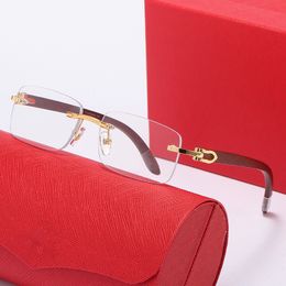 mens designer sunglasses rimless wooden cut eyeglass buffalo horn wood frame black lens Fashion ins net red same men and women vintage sunglass with box glasses