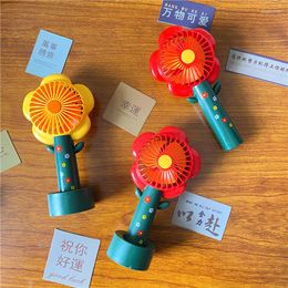 Jewelry Pouches Little Red Flower Mini Mute Handheld Portable Fan Commuter Usb Charging With Base