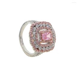 Wedding Rings Two Tone Color White Pink Cz Heart Engagement Ring For Women Big Baguette Eternity Band Finger Jewelry