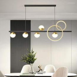 Chandeliers Modern Pendant Lamp For Dining Room Kitchen Bar Decorate Gold Ring Led Chandelier Nordic Office Long Desk Ceiling Hanging