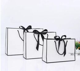 Large Black border White kraft paper bag with handle Wedding Party Favour bowknot Gift JNB16005