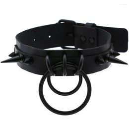 Choker Emo Black Spikes Punk Collar Double Ring Pendant Rivets Studded Necklace Goth Jewelry Metal Gothic Accessories