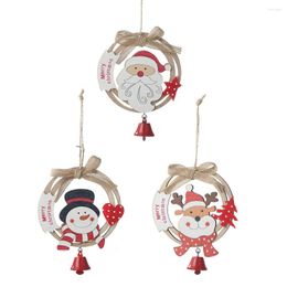 Christmas Decorations DIY Santa Claus Wooden Wreath Pendant Creative Bow With Bell Wood Ring Hanging Plate Tree Decoration