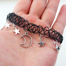 Choker Gothic Star Moon Mesh Elastic Wrap Necklace For Women Black Short Chains Fashion Jewellery Party Gift Wholesale VGN043