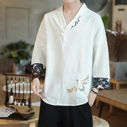 Ethnic Clothing Summer Men Linen Shirt Chinese Style Retro Casual Tops Plus Size Traditional Asian Clothes Tang Suit For Man 12223