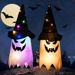 LED Halloween Decoration Flashing Light Gypsophila Ghost Festival Dress Up Glowing Wizard Ghost Hat Lamp Decor Hanging Lantern JNB15934