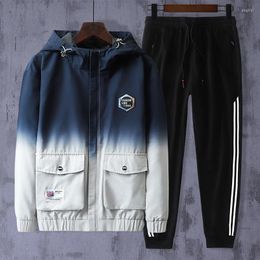 Men's Tracksuits Men's Big Size 8xl Gradient Coat Male Streetwear Zipper Tracksuit Men Set Hip Hop 2 Pieces Printed Jacket Pants Sets