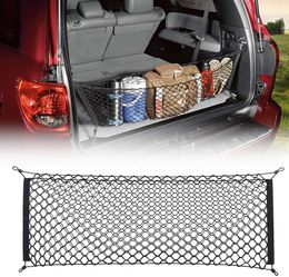 Car Organiser Trunk Cargo Net Auto Rear Tailgate Storage Nylon Elastic With Hooks Mesh Pocket Stuff Holder