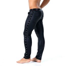 Men's Pants S-XXL Brand Men Leather Rivet Slim Fit Elastic Style Spring Summer Fashion PU Trousers Motorcycle Streetwear G220929