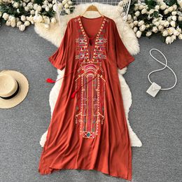 2023 A Line Sexy Women Dresses Casual New Casual Summer Floral Print Slim Short Lady V Neck Chiffon Pullover Mid-Calf Vestidos