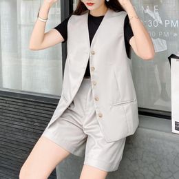 Women's Tracksuits Blazer Shorts Set Women Sleeveless Jacket Vest Top High Waist Female Fashion Casual Two Piece Suit Summer Fall Clothes