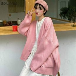 Women's Knits Tees Cardigan Women Spring Vintage Lovely Fashion Korean Simple V-neck Ladies Knitwear Long Sleeve All-match Ins Fall Femme Sweaters 221006