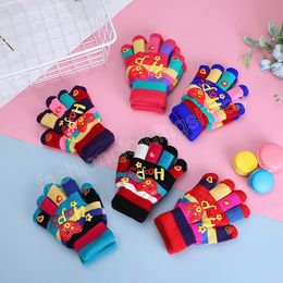 Fashion Letter Print Kids Gloves Colourful Knitted Baby Girls Boys Full Finger Gloves Autumn Winter Warm Toddler Mittens