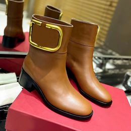 Boots Ankle Women Designers Rois Martin Boots 23ss Letter Genuine Leather Metal Decoration FashionBoots Comfortable flat sole Colour contrast factory footwear